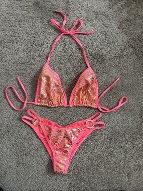 Hot Pink Metallic Leopard Print Bikini Set